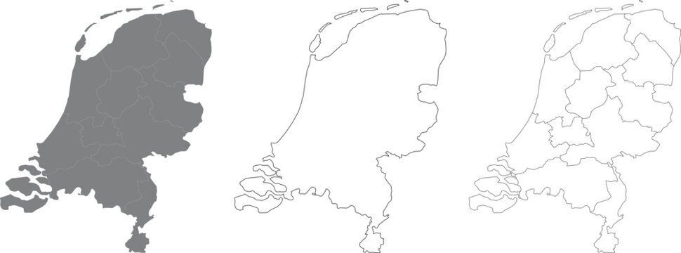 Vector Map of Netherlands with Provinces and Borders - Silhouette and Outline Collection