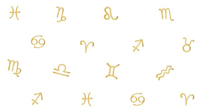 Zodiac Signs Animation. Loopable Video. Horoscope Abstract Background with Zodiac Signs. Astrology Moving Pattern. Video in Gold on White