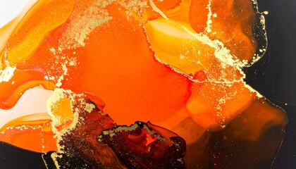 Orange and red abstract paint with gold shimmer effect
