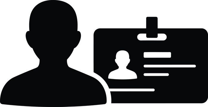 A black silhouette of a person's bust icon next to an ID card silhouette, representing a user profile and identity