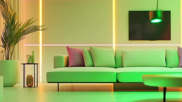 Modern Living Room with Color Changing Lights.
