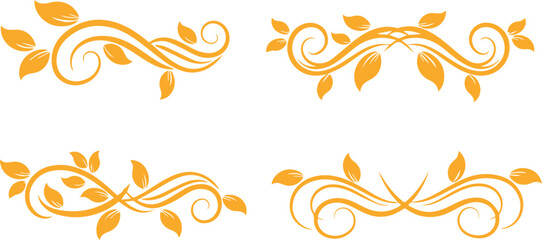 Fototapeta premium Golden autumn leaves swirl elegant floral border vector illustration flat design