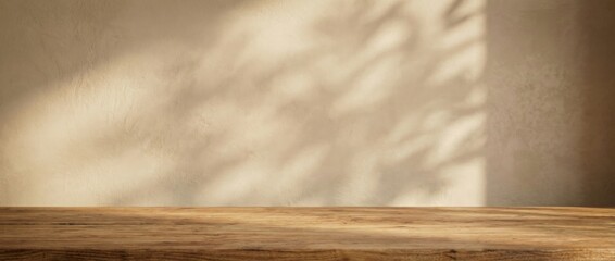Captivating shadows dance on rustic wooden surface minimalist interior photography natural light close-up view artistic ambiance for home decor inspiration