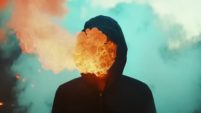Person with Hooded Face on Fire.