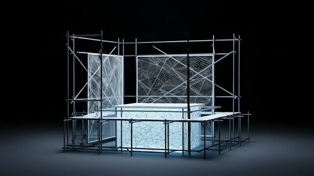 Scaffolding Structure with Fabric Panels Rotating.