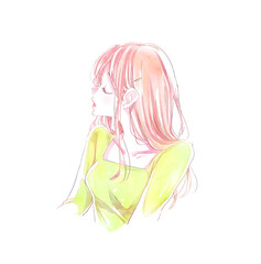 目を閉じている女性　横顔