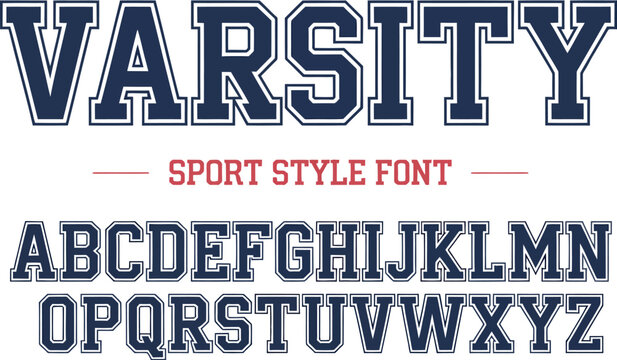 Bold navy blue and white sport style font with uppercase alphabet letters