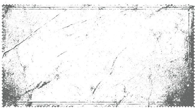 Distressed grey postage stamp frame with textured paper background and subtle diagonal lines white grunge
