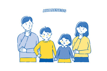 検討する表情の家族イラスト 2C