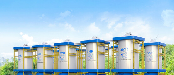Group of smr or small modular nuclear reactors power plant