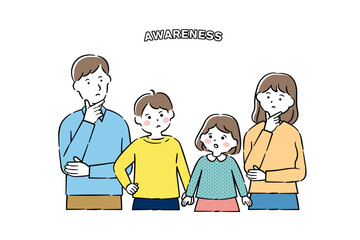 検討する表情の家族イラスト 4C