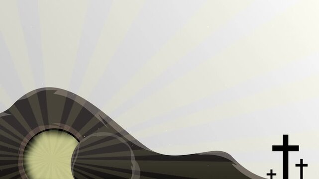 Horizontal Christian Easter Background. Empty Tomb with Rolled Stone and Radiant Light for Resurrection Worship Screens