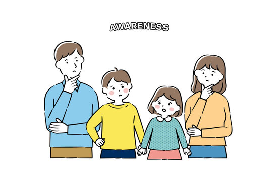 検討する表情の家族イラスト 4C
