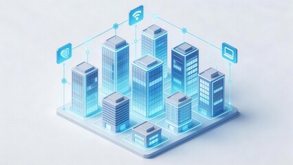 Futuristic smart city with connected buildings