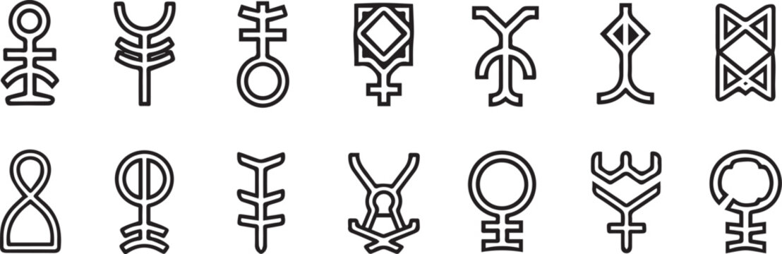 Collection of symbolic ancient runes and glyphs