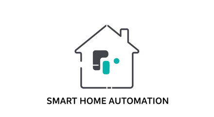 A minimalist line art illustration of a smart home automation system viewed from the front