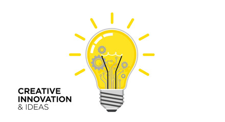 Creative concept illustration of a glowing lightbulb symbolizing innovation and bright ideas in a simple graphic representation
