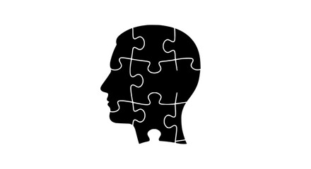 Human Head Silhouette Composed of Jigsaw Puzzle Pieces Representing Problem Solving and Critical Thinking
