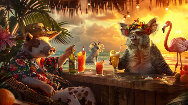 summer scene stylish animals relaxing together