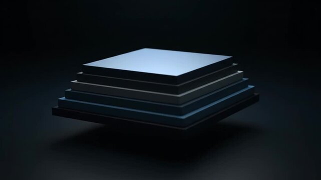 Abstract animation of square geometric shapes stacking into a pyramid. Modern design background for technology.