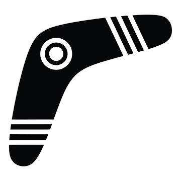 Black boomerang with white stripes and circle design element icon
