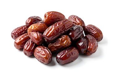 Obraz premium Pile of fresh dates fruit arranged neatly on isolated background