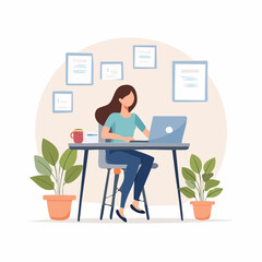 Modern Work From Home Illustration with Minimal Desk Setup