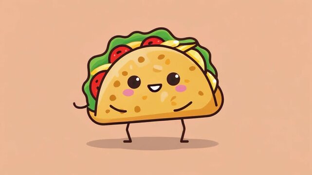 Cute Smiling Taco Character Animation Still, Fun Food Mascot Motion Loop Illustration