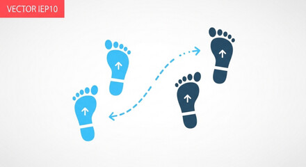 Footsteps icons with arrows for business strategy and growth concept on white background