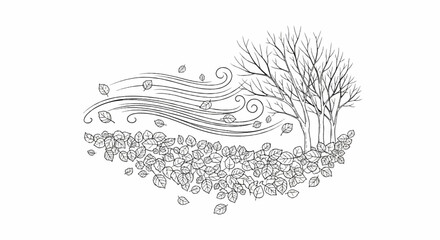 Fototapeta premium Bare trees and scattered leaves blown by wind