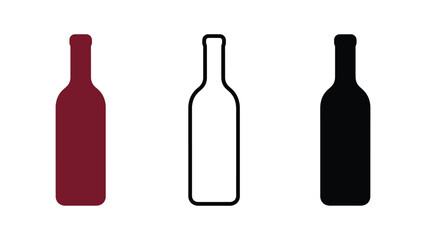 Wine bottle vector icons in red, black, and white colors