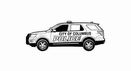 Black and white illustration of a police SUV with "POLICE" and "CITY OF COLUMBUS" text