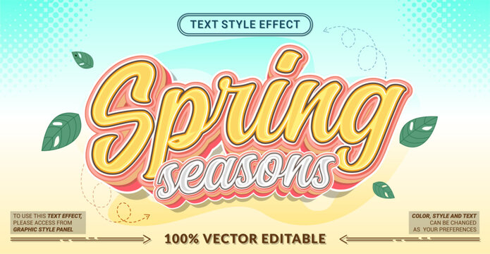 Editable text effect vector &ldquo;Spring Season&rdquo; features cheerful bold lettering with fresh colors, fun vibes, and a joyful atmosphere for seasonal promotions and designs.