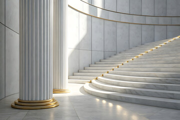An ancient Greek colonnade features a row of classical marble pillars and intricate architectural detail to provide structural support for this historic Roman government building