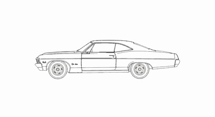 Naklejka premium Classic coupe automobile outlined against a white background, side profile