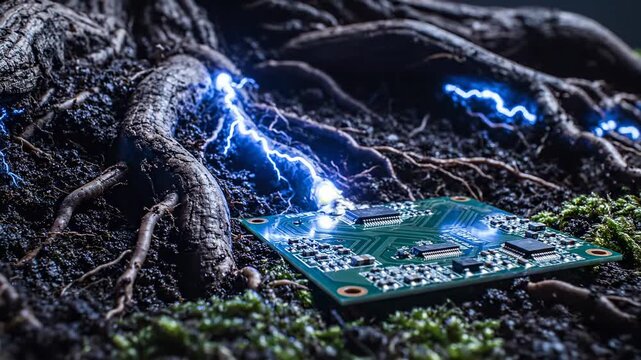 Circuit board with electric sparks roots.
