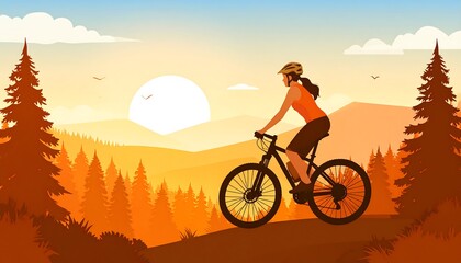 Obraz premium Silhouette of a person biking on a trail amidst rolling hills during a scenic sunset