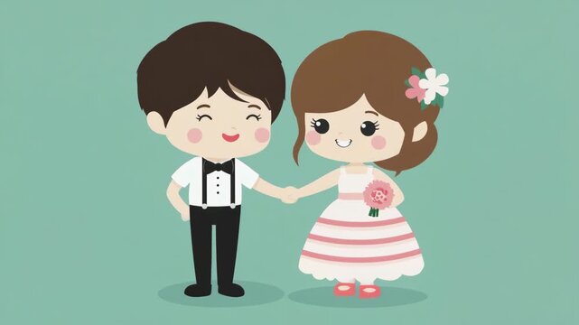 Cute Wedding Couple Holding Hands Animation Loop Romantic Cartoon Style
