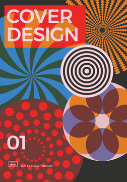 Colorful design template with round elements applicable for book covers, posters, postcards, banners, flyers. Retro style.