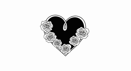 Fototapeta premium Black heart outlined with white roses on a white background