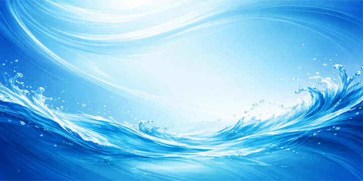 An abstract blue water background featuring a fresh liquid wave and clear splash ripple design with flowing motion and light bubbles on a clean sea surface illustration backdrop