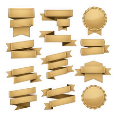Golden ribbons and seals isolated on transparent background for awards and recognition