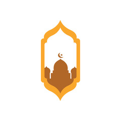 Ramadan ornament with mosque background featuring decorative frame