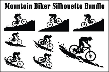 Fototapeta premium Mountain Biker Silhouette Bundle – Downhill & Trail Cycling Vector Set