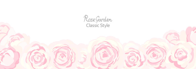 やさしいピンクのバラの花　横長ベクターイラスト