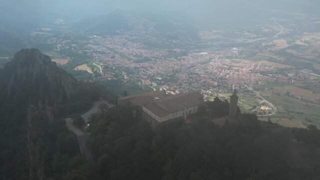 Aerial drone footage of Santuario de Queralt in Berga, Catalonia, Spain. High quality 4k footage