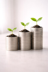 Stacked Coins with Growing Seedlings Investment Concept