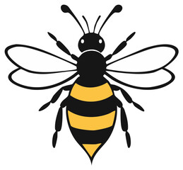 Obraz premium Stylized Black and Yellow Striped Bee Illustration with Translucent Wings and Antennae