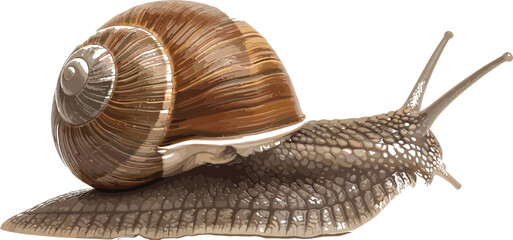 Realistic vector illustration of a garden snail with detailed brown spiral shell and textured skin isolated on a white background. © MdEmdadul