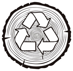 Naklejka premium Recycle symbol with wood grain pattern and tree rings